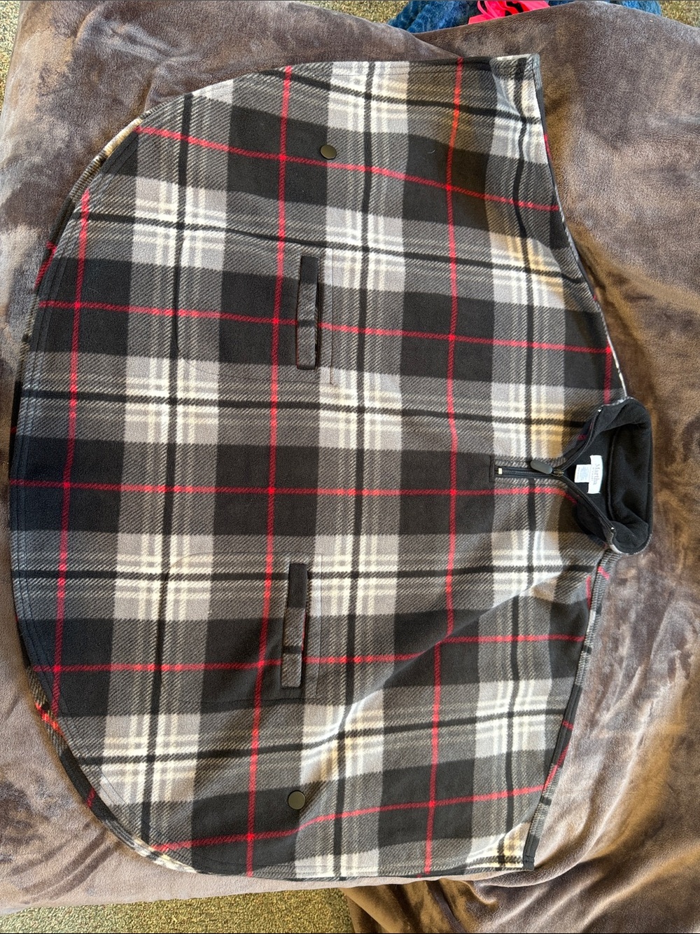 Martha Stewart Plaid Fleece Cape Poncho with Snap Closures - Black, Gray, Red